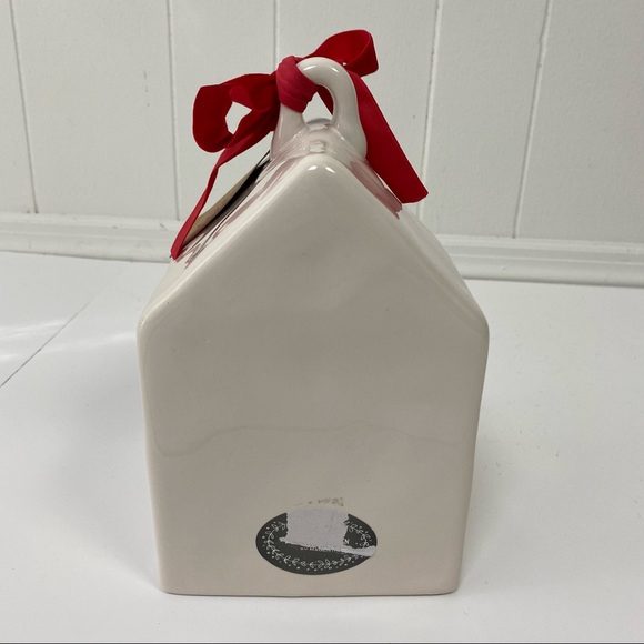 NWT Rae Dunn Artisan Collection Cream Ceramic Peace Bird House Red Bow & Tag - Picture 5 of 12